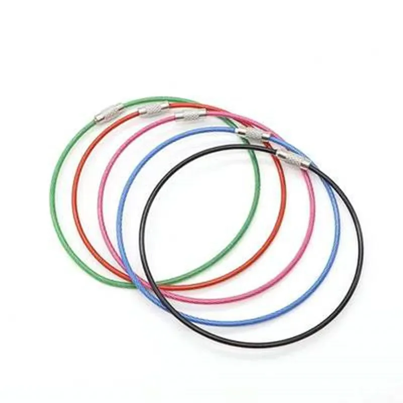 EDC 키 체인 태그 로프 10 개 1.5/2mm, 스테인레스 스틸 와이어 케이블 루프 나사 잠금 장치 링 열쇠 고리 서클 캠프 피팅