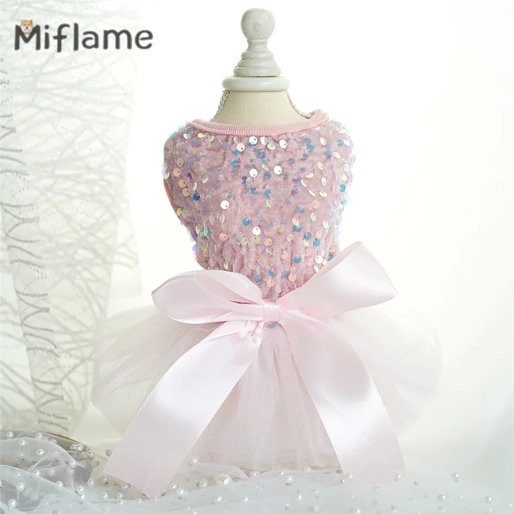 

Miflame Pet Wedding Dog Dress Cat Skirt Schnauzer Poodle Bichon Sequin Pink Mesh Small Dogs Princess Dress Clothes