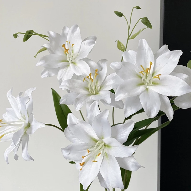Elegant 70cm Artificial Lily Flower with Double Blooms for Wedding and Home Decor