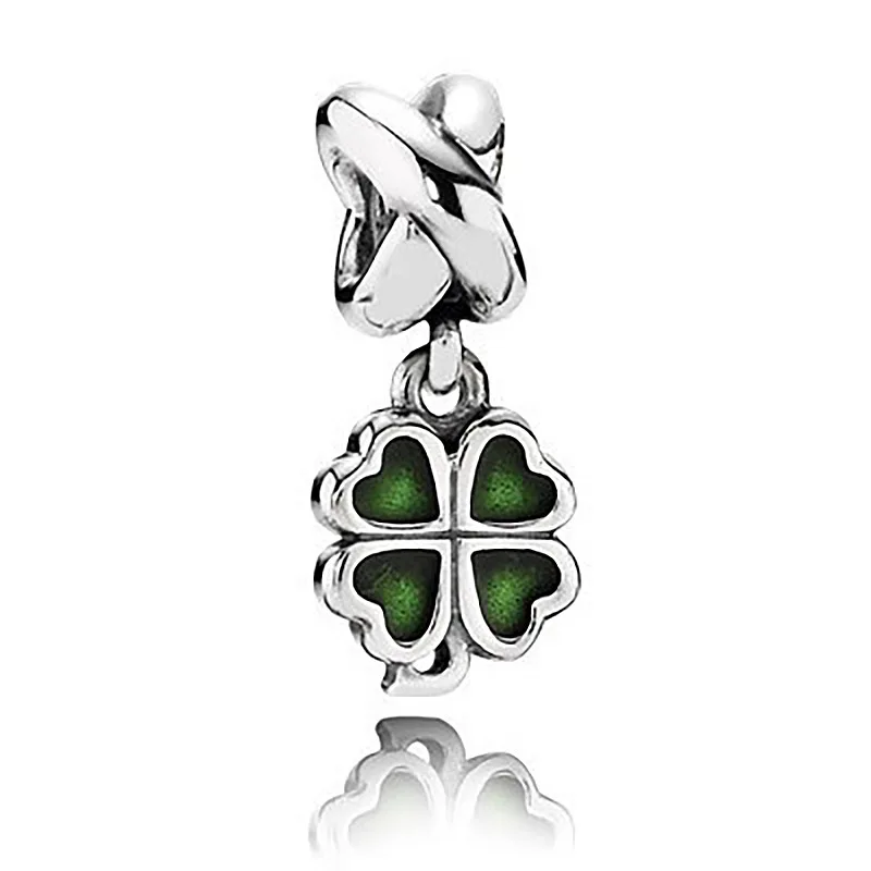 1PC 2021 New Silver Color Green Enamel Clover Pendant Diy Bead Fits European Pandora Charm Bracelets Jewelry Accessories | Украшения и