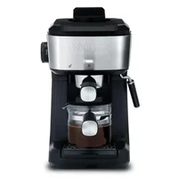 Espresso Cappuccino Latte Maker Brews 4 Shots Frothing Wand Glass Carafe Black Stainless Steel 1