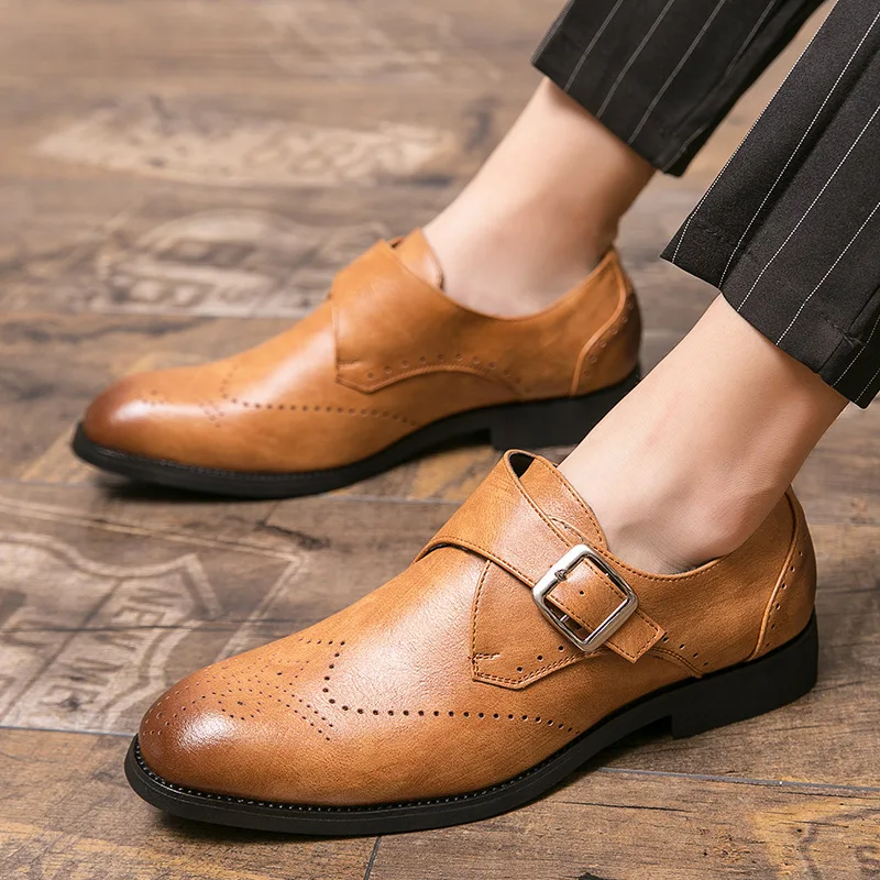 

Man Vintage Brogue Loafers Single Monkstrap Long Wing Retro Leather Casual Shoes Club Party Comfortable Spring Autumn Summer