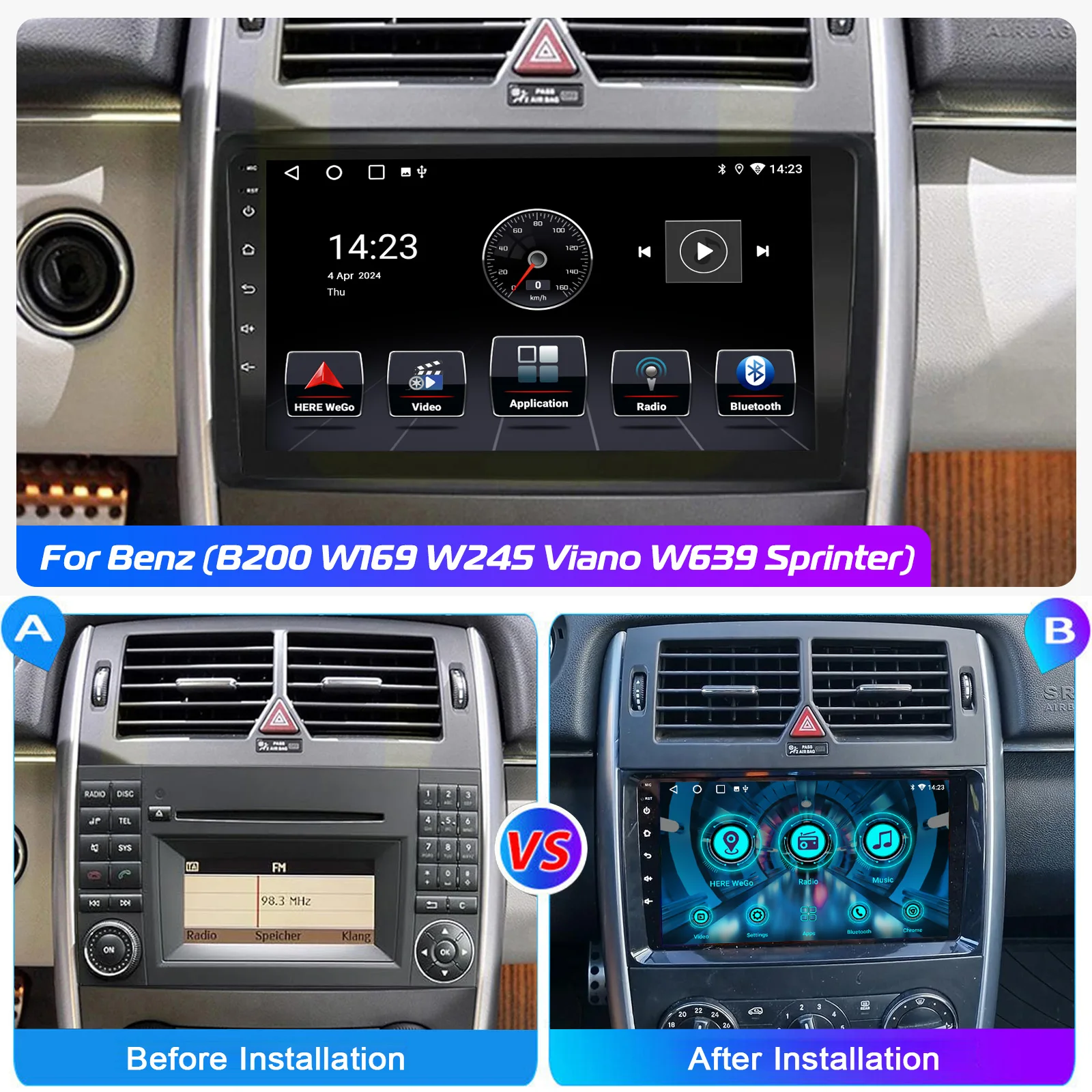 ESSGOO 9 Zoll IPS Touchscreen Android 15 Wireless Carplay Android Auto GPS Navigation WIFI Für Mercedes W169 W639 Vito Viano W906 Sprinter Autoradio Bluetooth Lenkradfernbedienung FM RDS Spiegellink USB ASP – Detail 4