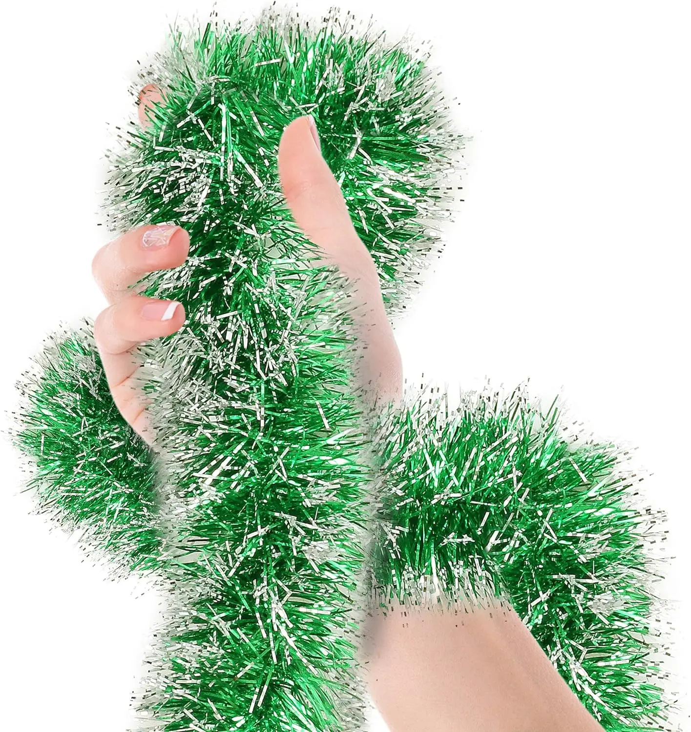 thumbnail image 1 of 2M Christmas Metallic Streamers Green Frost Tip Tinsel Garland Celebrate Holiday Ceiling Hanging Decoration Xmas Party Supplies, 1 of 5