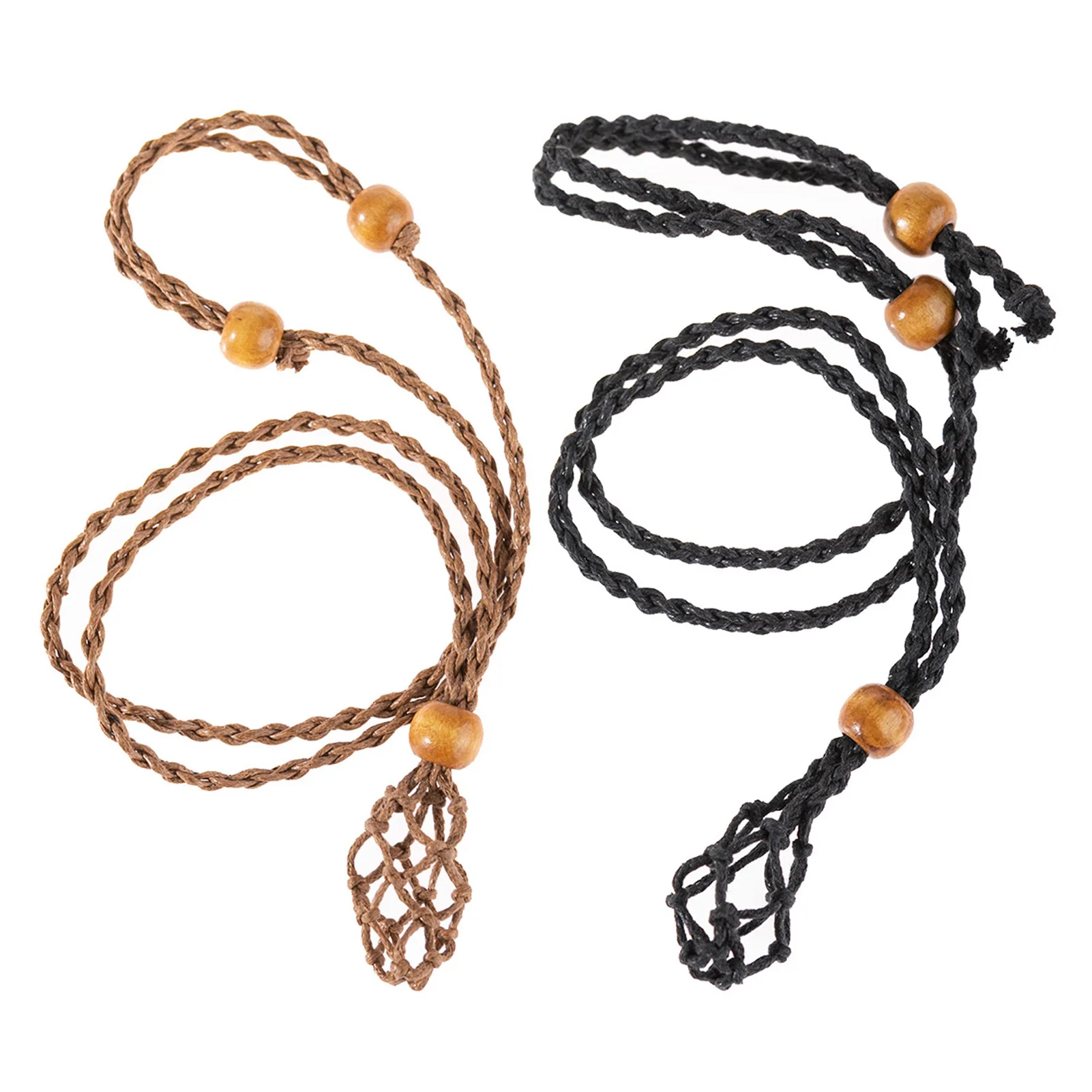 

Adjustable Necklace Cord Empty Stone Holder Wax Rope DIY Necklace Natural Quartz Crystal Chakras Healing Stone Net Bag Pendant