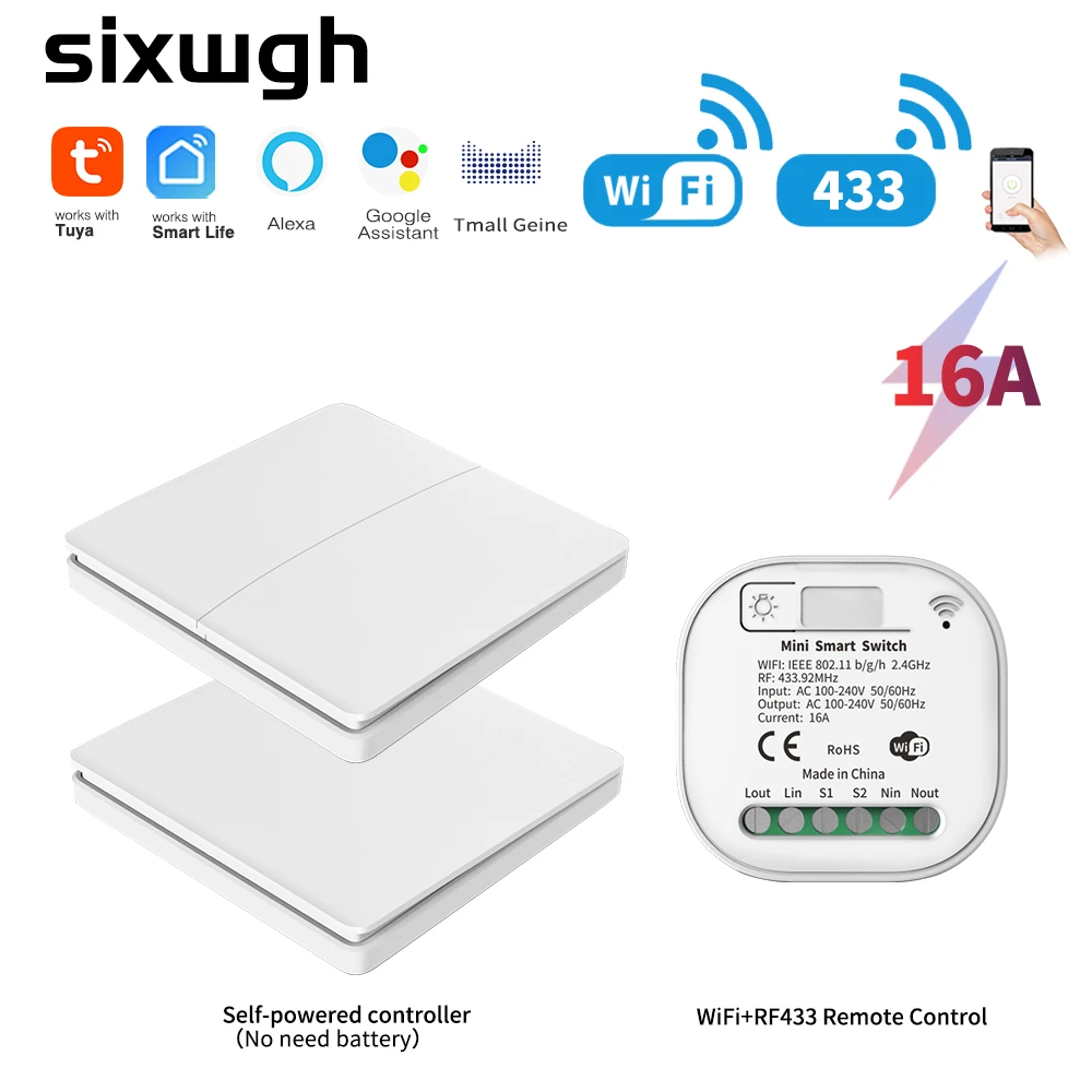 modern light switches SIXWGH 16A WIFI Switch Smart Home Tuya App Remote Control Smart Timer Switch No Battery Light Switch Work with Google Home Alexa light switch wireless