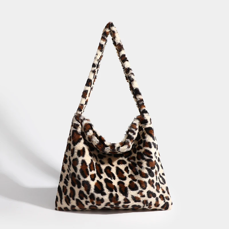 

New Women's Casual Shoulder Bag Animal Print Leopard Plush Lady Shoulder Underarm Bag Female Messenger Bag Crossbody Bags