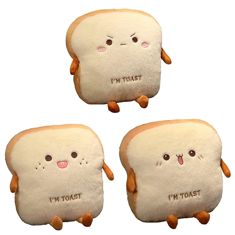 

Toast Bread Plush Pillow,Funny Sliced Bread Stuffed Pillow,Adorable Expression Food Plush Nap Pillow With Hand Pocket