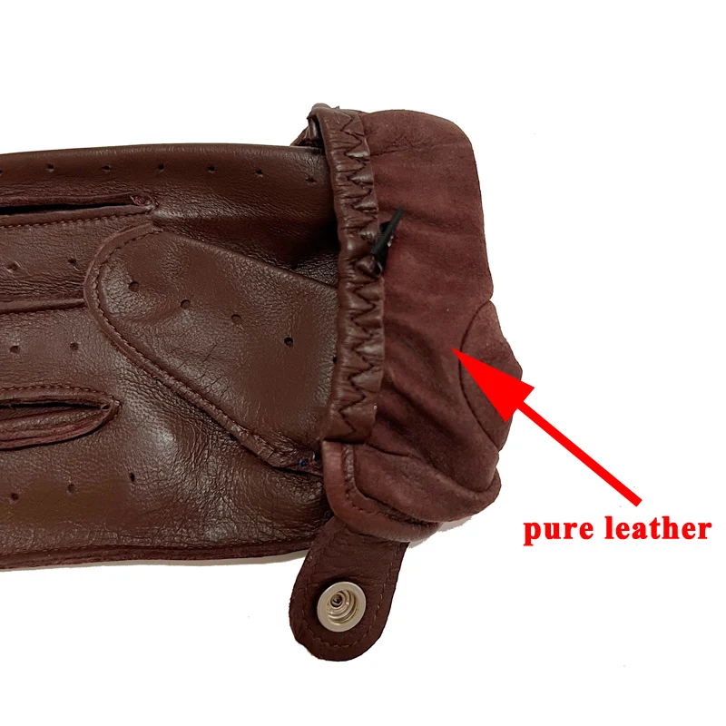 Goatskin Gloves For Men Male Solid Color Classic Simple Genuine Leather Thin Moto Luvas Winter Dark Green Riding Driving Mittens