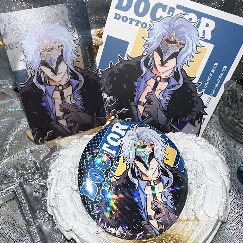 

Game Genshin Impact Fatui Harbingers Arlecchino Original 3Pcs/Set Fan Works Square Card+Transparent Card+Circle Badge Fans Gifts