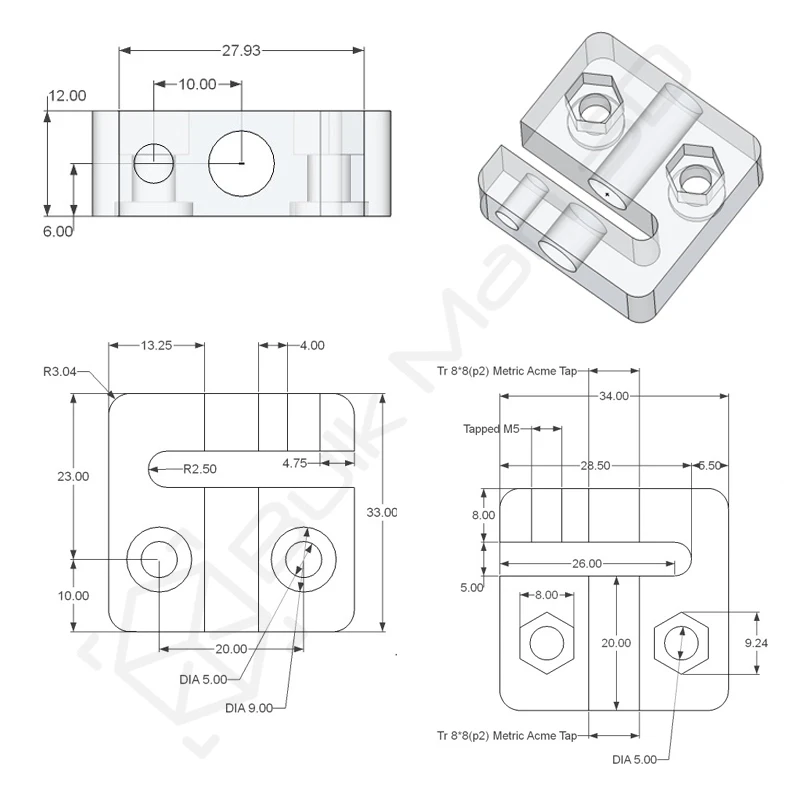 Bulk-Man 3D POM Anti-Backlash Nut Block TR8*8/TR8*4/TR8*2 for T8 ACME Lead Screw 3D Printer Parts