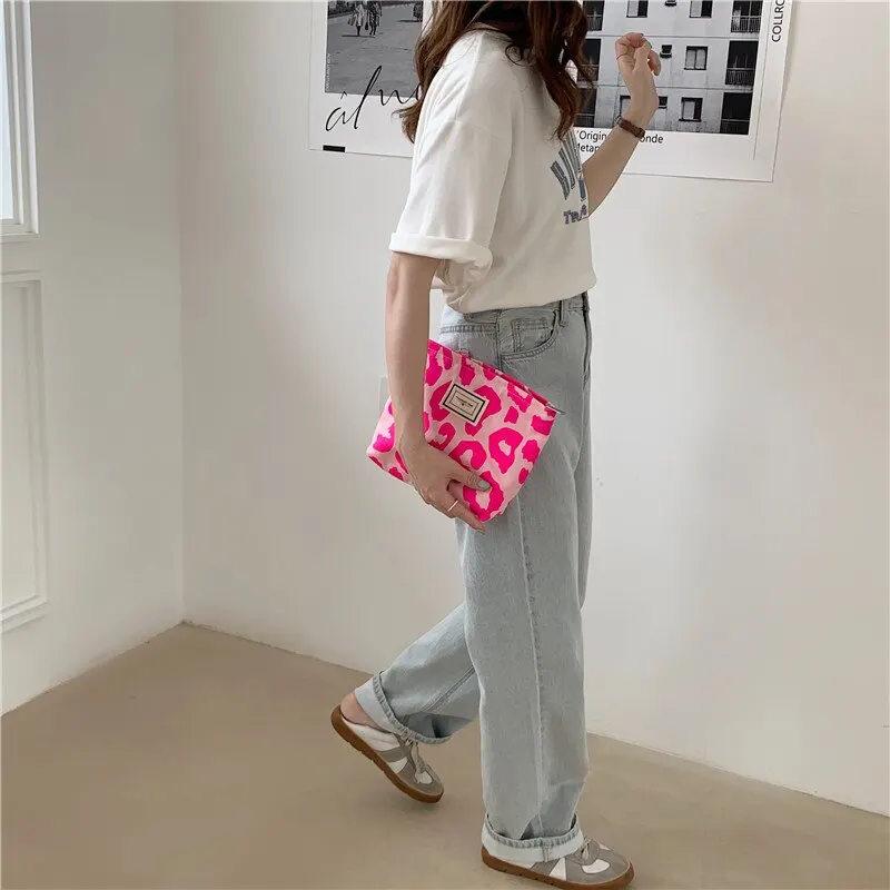 Sbffe5c4558164abf9d765d8621ee5d2fi Pink Leopard Print Women Cosmetic Bag Retro Flower Ladies Small Clutch Purse Travel Handbags Schoolgirl Pencil Storage Bags Mallzona