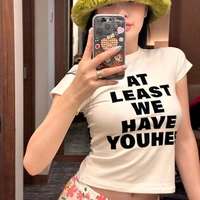 T-Shirt Y2k pour femmes, haut court, lettre des années 2000, Harajuku, mode coréenne, Streetwear, gothique, vêtements esthétiques à manches courtes 2