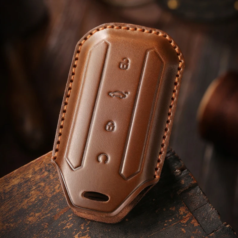 Elegant Leather Car Key Case with Keychain Accessories