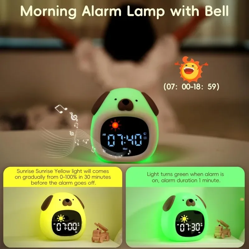 Alarm Clock for Kids Puppy-Shape Toddler Sleep Training Clock Cute Touch Night Light for Children Bedroom 3