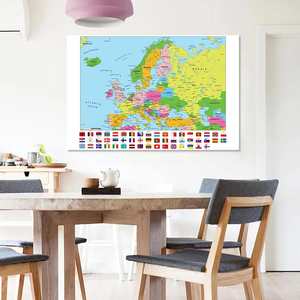 World Map Poster 150*100cm Europe Map Non-woven Canvas Painting Vinyl Wall Poster