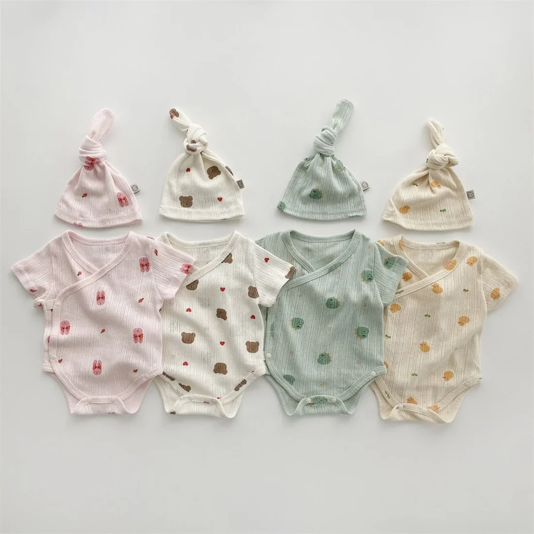 0-24M Baby Romper+Hat Suit Short-Sleeved Jumpsuit Infant Cartoon Printing Baby Home Clothes With Hat Set Girls Boys Clothes baby rompers cotton jumpsuit baby jumpsuit baby clothing