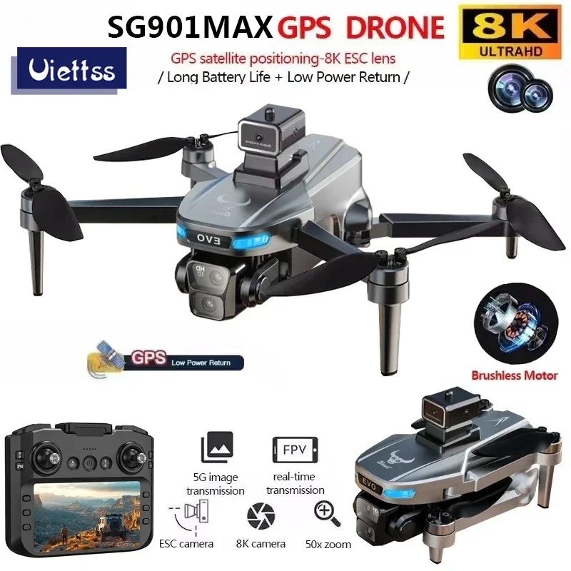 Professional SG901 MAX GPS Drone 8K HD Dual Camera With Screen 5G WIFI 360&deg;Obstacle Avoidance Brushless Foldable Quadcopter Dron drone quadcopter