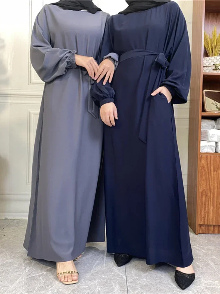 Plain Abaya Dubai Muslim Hijab Dress Elastic Sleeve Basic Closed Abayas for Women Turkey Ramadan Eid Islamic Clothes Kaftan Robe