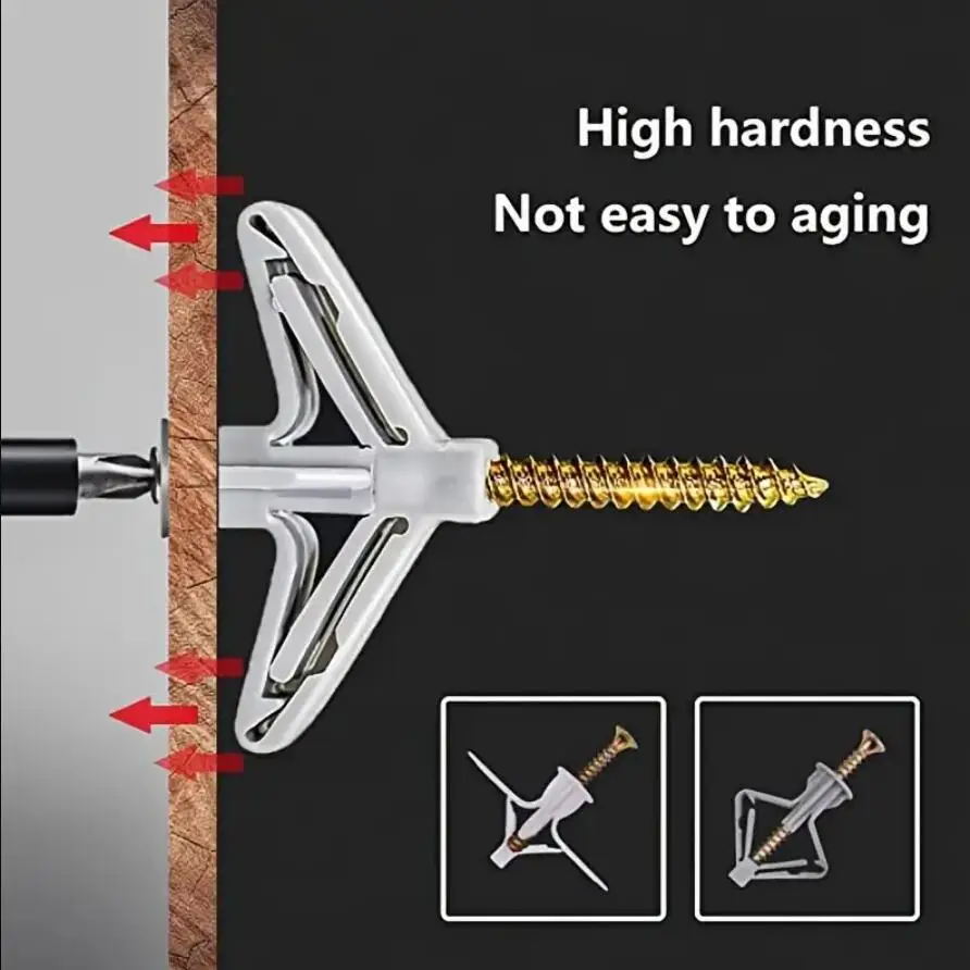 Description Picture 4 of item100pcs Gray Butterfly Drywall Anchor Expansion Screw for Plasterboard Wall Plug with Self Tapping Screws Drywall Anchor Kit