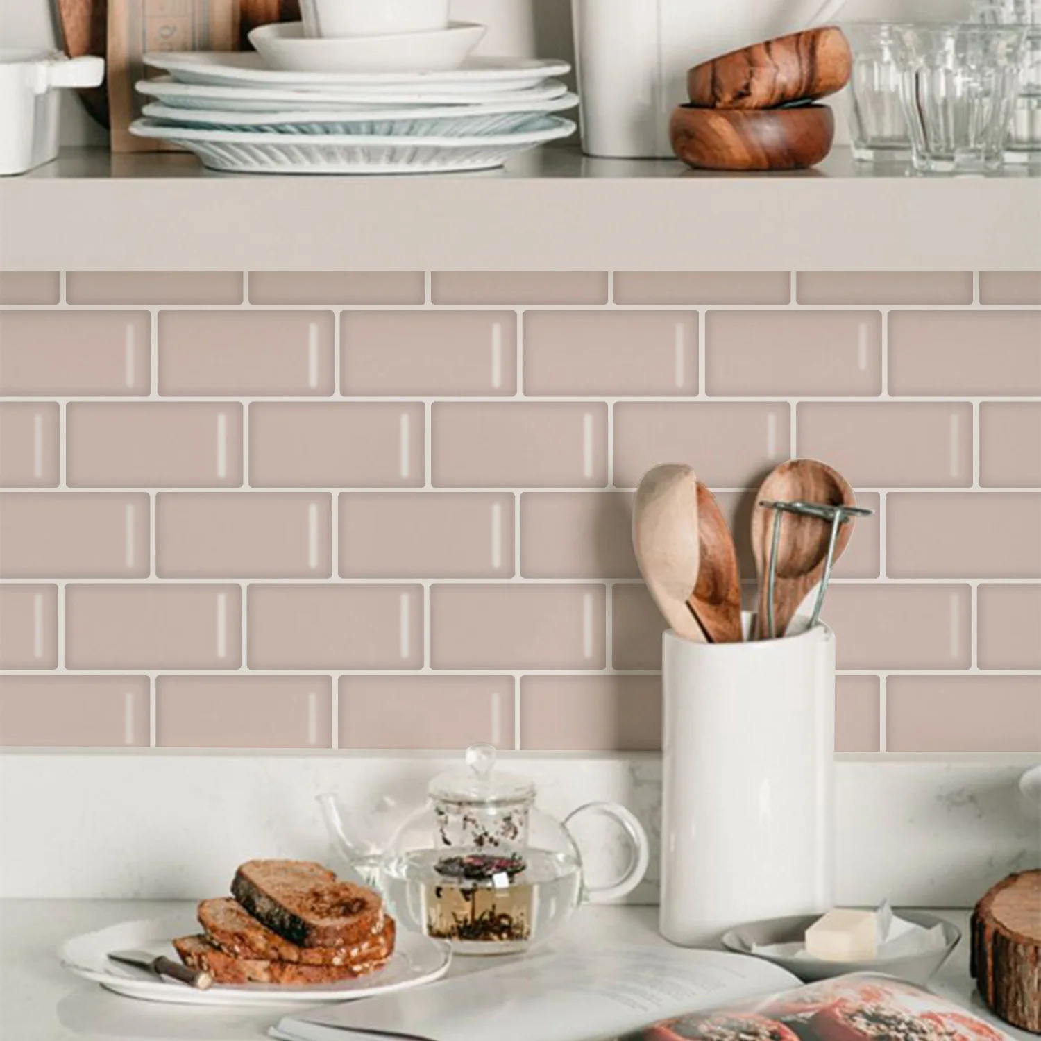 

5PCS New Morandi 3D Simulation Tile Stickers Bathroom Bathroom Kitchen Sink Waterproof Self-adhesive