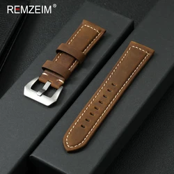 Vintage Crazy Horse Leather Watch Strap - Men's Genuine Cowhide Band, Durable Sport Replacement Bracelet Belt - 26mm (Dark Brown)
