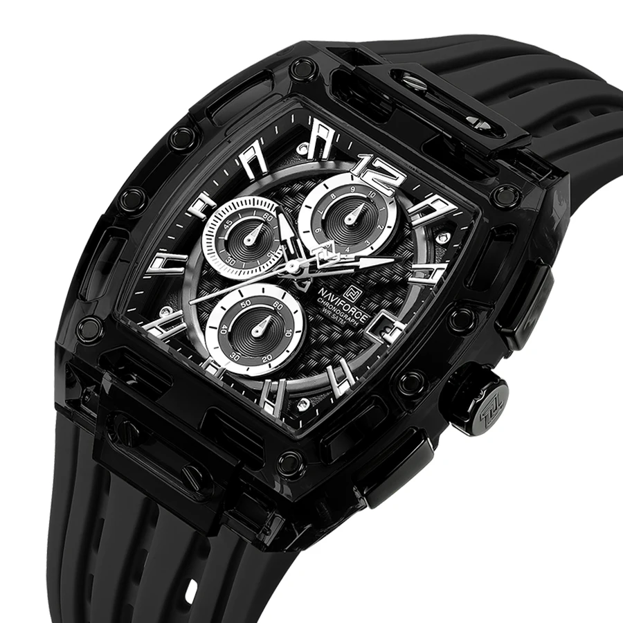 NAVIFORCE Black Silicone Strap Military Sports Chronograph Watch for Men