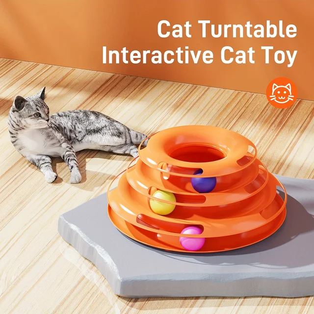 3 Layer Interactive Cat Toy Tower with Colorful Balls Mental Physical Exerciser, Fun Puzzle Game for Active Cats 4