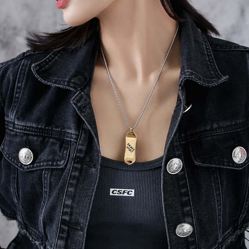 Unisex Street Stainless Steel Necklace Hip Hop Fashion Fingertip Skateboard Pendant Jewelry Party Festival Men's Accessories
