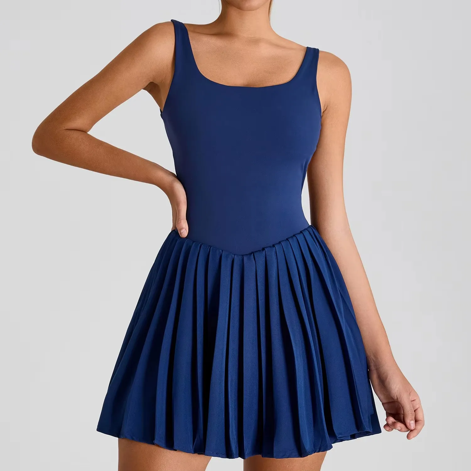 Women's Ultra Breathable Bare Back and Beauty Back Exercise Dress Anti Exposure Pleated Yoga Skirt Yoga