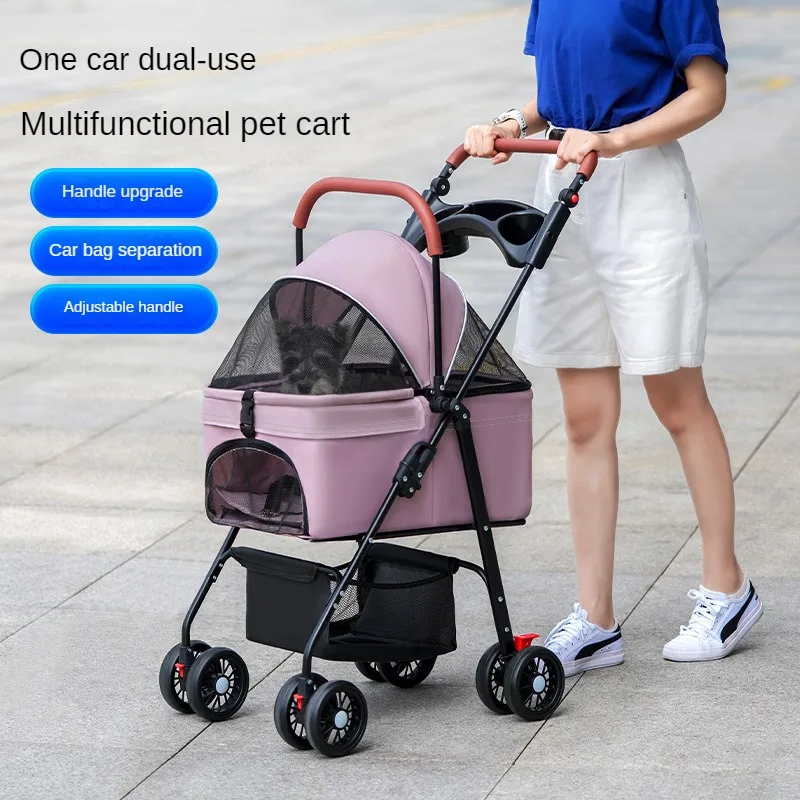Pet Cat Dog Stroller Dog Cat Teddy Baby Stroller Out Light Foldable Small Pet Dog