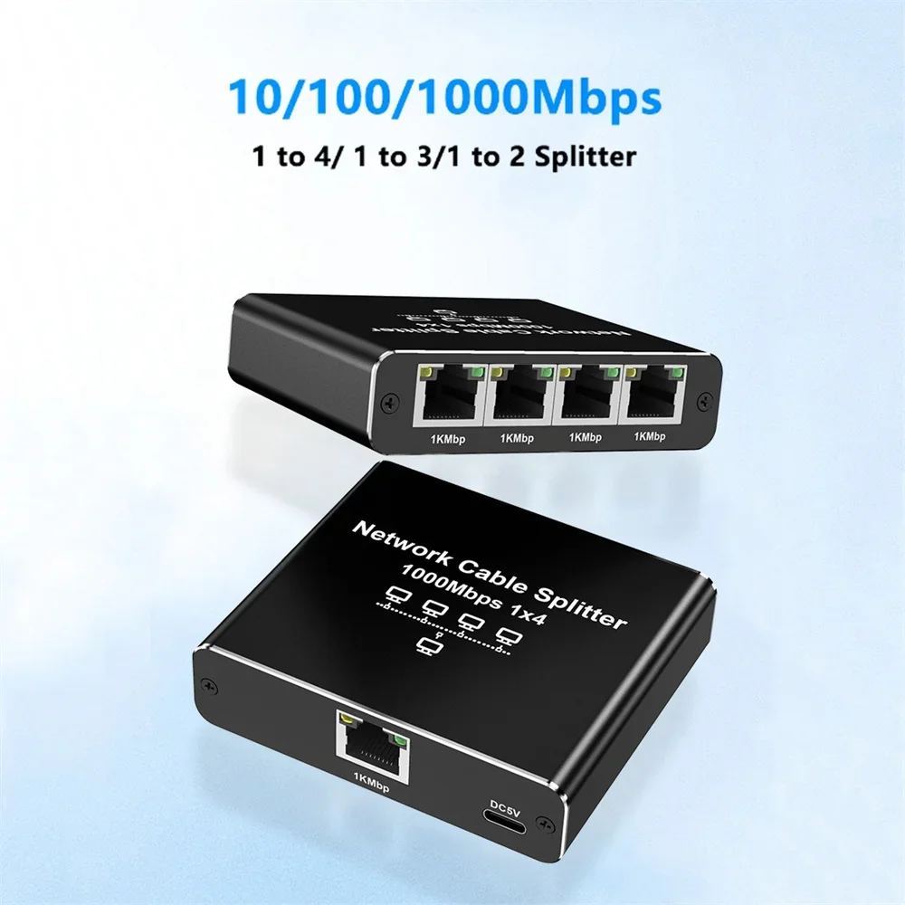 Gigabit Ethernet Adapter & Splitter - High-Speed 4-Port RJ45 LAN Hub
