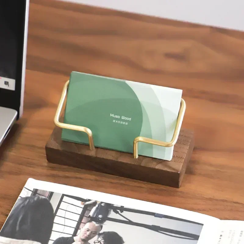 Card Holder Business Organizer Office Desk Display Stand Memo Counter Accessories Tabletop Shelf Home Wooden Storage