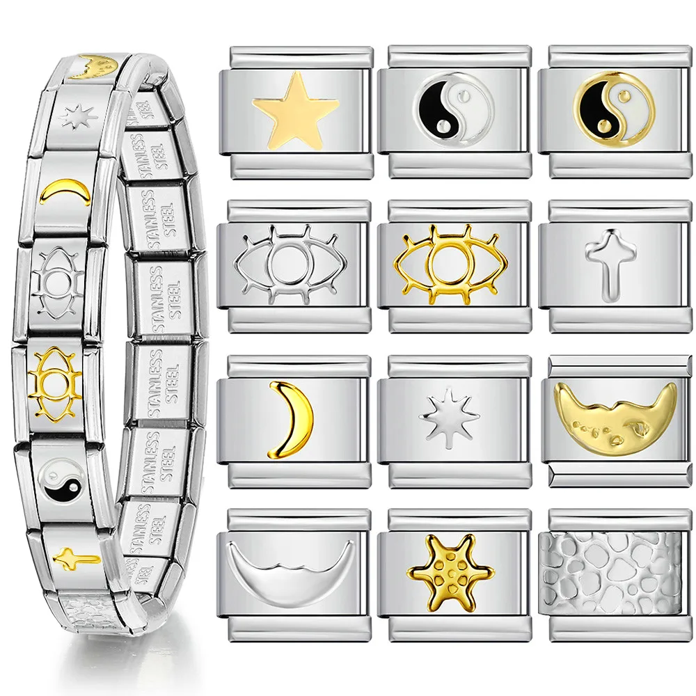 1pc Y2K Mysterious Eye Mond Stern Italienische Charm Armband Edelstahl Elastische Link Kette DIY Herstellung Von Schmuck Zubehör