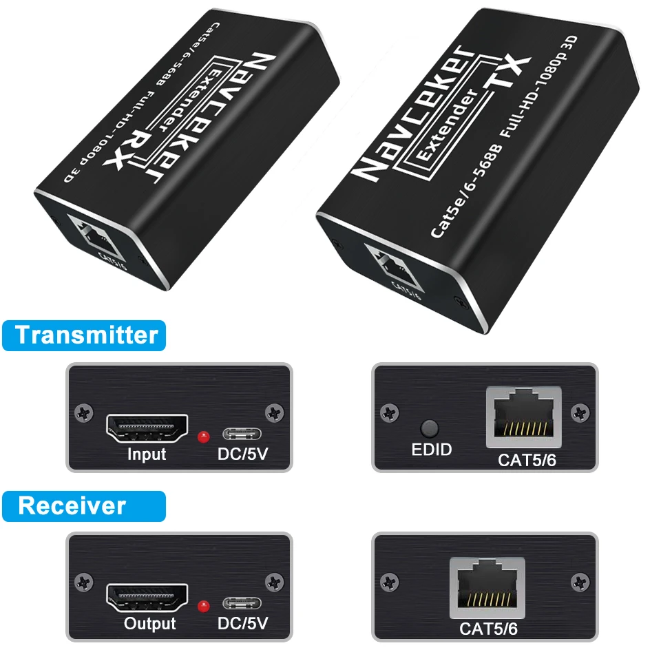60m HDMI Extender POC 1080P 3D HDMI Extender No Loss EDID RJ45 to HDMI Extender