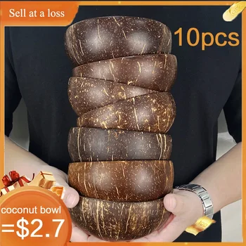 Donne 12-15cm Set da pranzo in ciotola di cocco naturale stoviglie in legno fatte a mano cucchiaio di legno Dessert insalata di frutta miscelazione riso Ramen Bowl 1