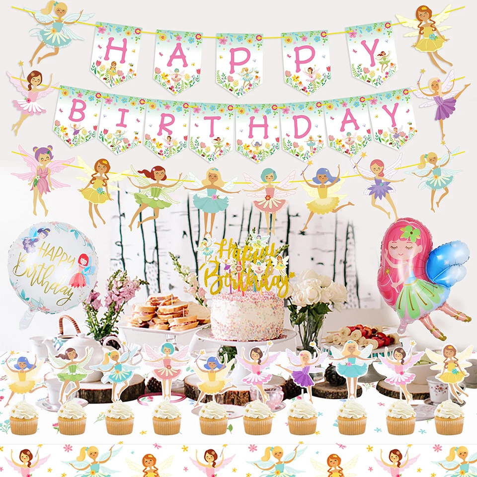 Falafoty Fata dei Fior Set di Stoviglie per Feste Forniture per Feste di Compleanno, Piatto di Carta di Tema dell'elfo, Tazza di Carta, Tovagliolo, per Compleanno Baby Shower Festa di Primavera