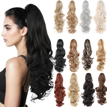 Clip per artiglio Estensione coda di cavallo 18" e 24 clip nelle estensioni dei capelli coda di cavallo sintetica ondulata Code di cavallo lunghe per le estensioni delle donne