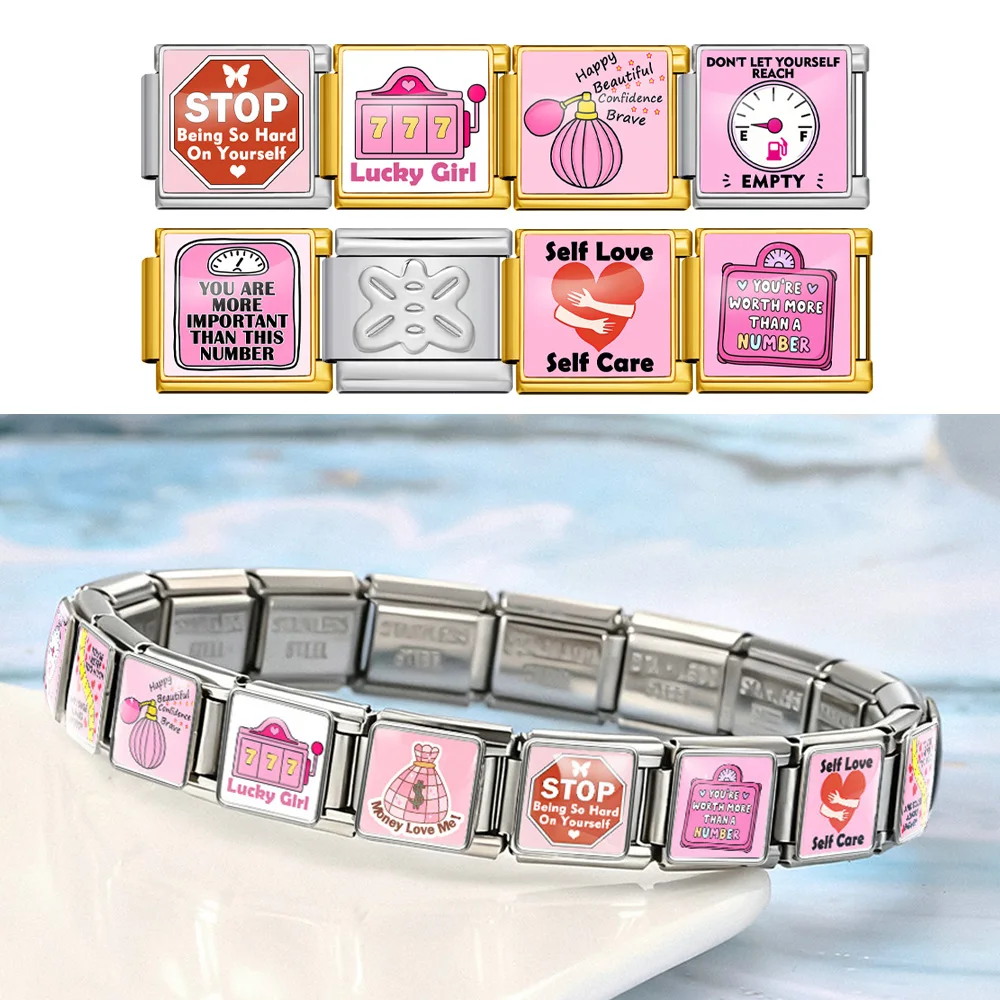 URING Fashion Stop Money Bag Self Love Italian Link Fit 9mm Charm Armband Basteln DIY Edelstahl Original Design Schmuck
