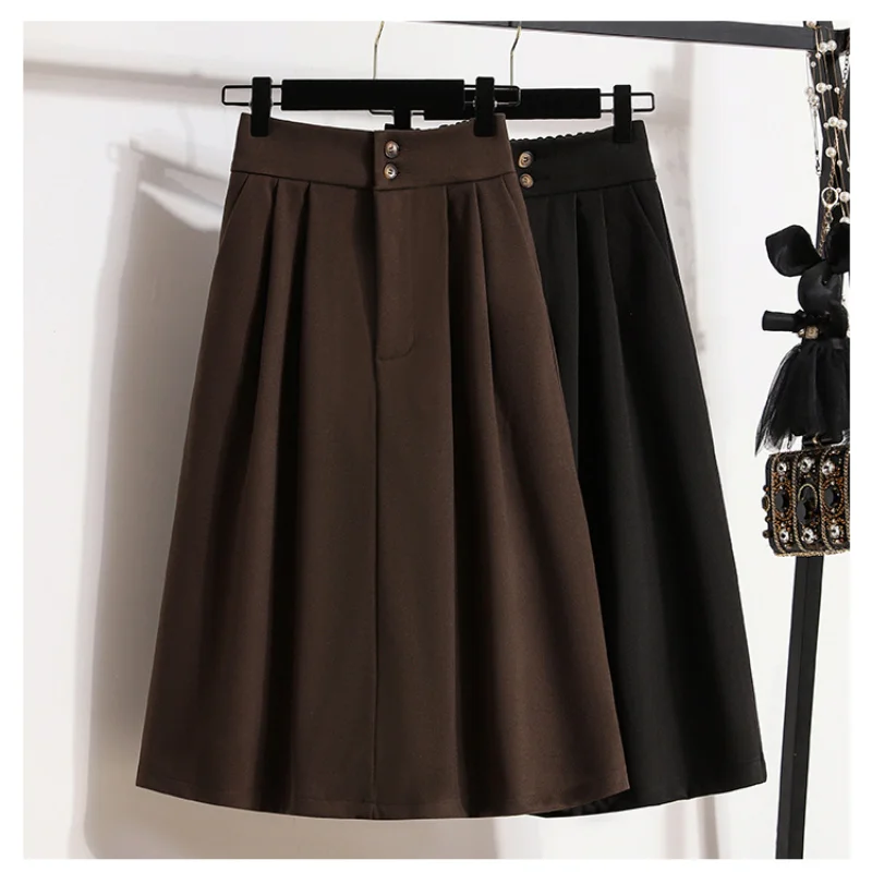 

Elegant Woolen Black Skirt Women Korean Fashion Elastic High Waist Skirts Female Fall Winter Vintage Thick Faldas Mujer