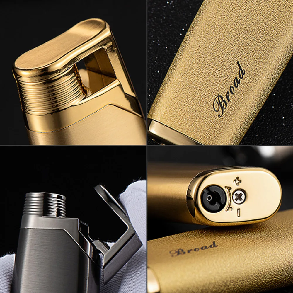 Fashion Metal Windproof Compact Butane Jet Gas Lighter Straight Flame Press Ignition Cigarette Lighters Men Smoker Gift