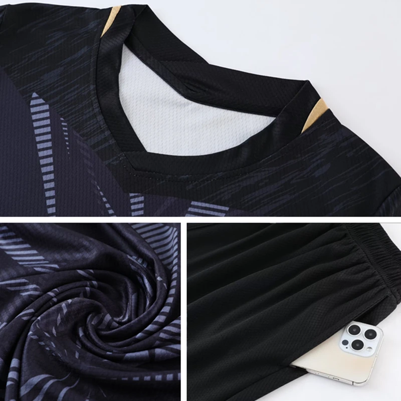 Short Sleeve Volleyball Jersey Set Men Volleyball Uniform V-neck Shirt Double Pockets Shorts Kit Training Suit Custom