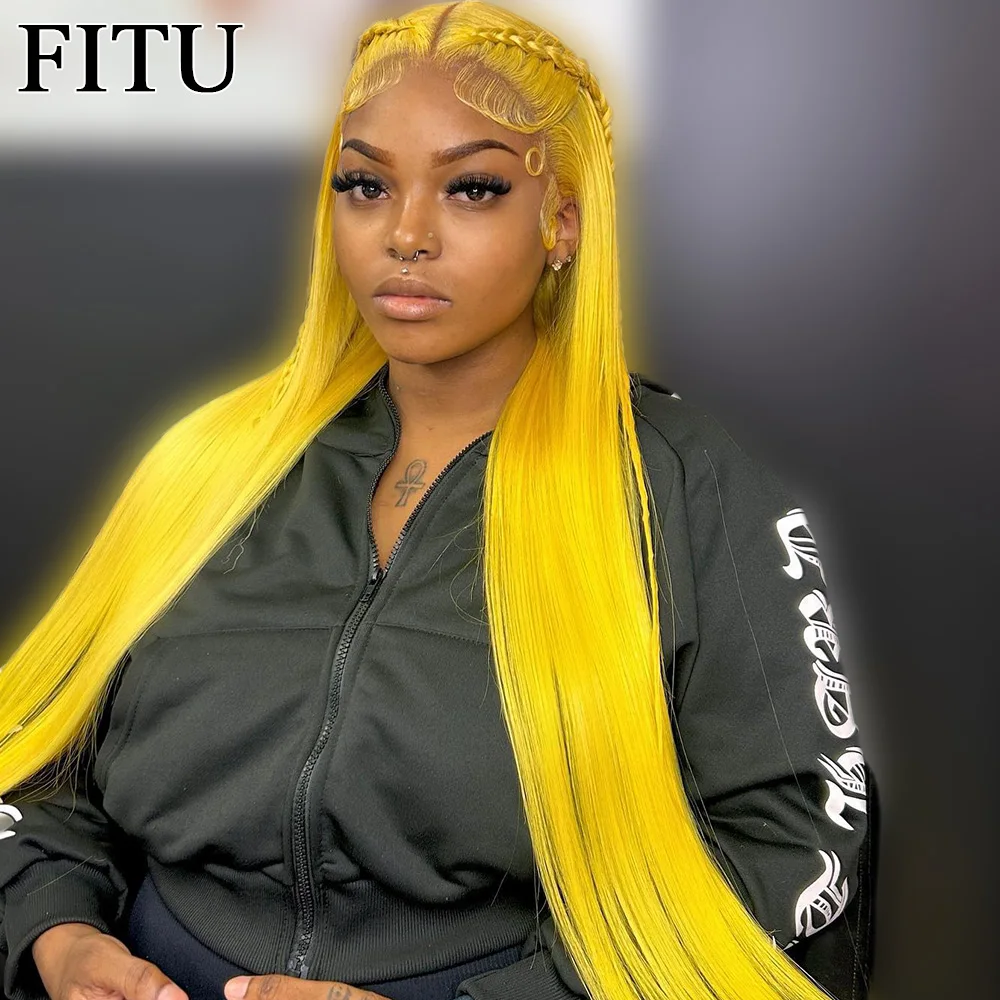 FITUYellowBoneStraightTransparent13x4LaceFrontalHumanHairWigs
