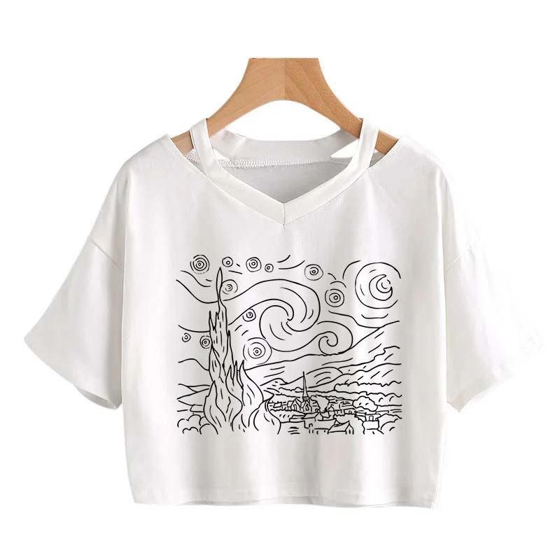 Van Gogh Oil Art Print T-Shirt Donna Estate Crop Top Casual New Streetwear Graphic Tee Harajuku Top Manica Corta