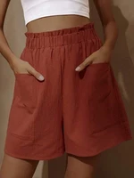 Summer New Loose Large Size Casual Shorts Women's Solid High Waist Casual Pants Two Pockets Wide Leg Pants Female Shorts Sport - Image 4