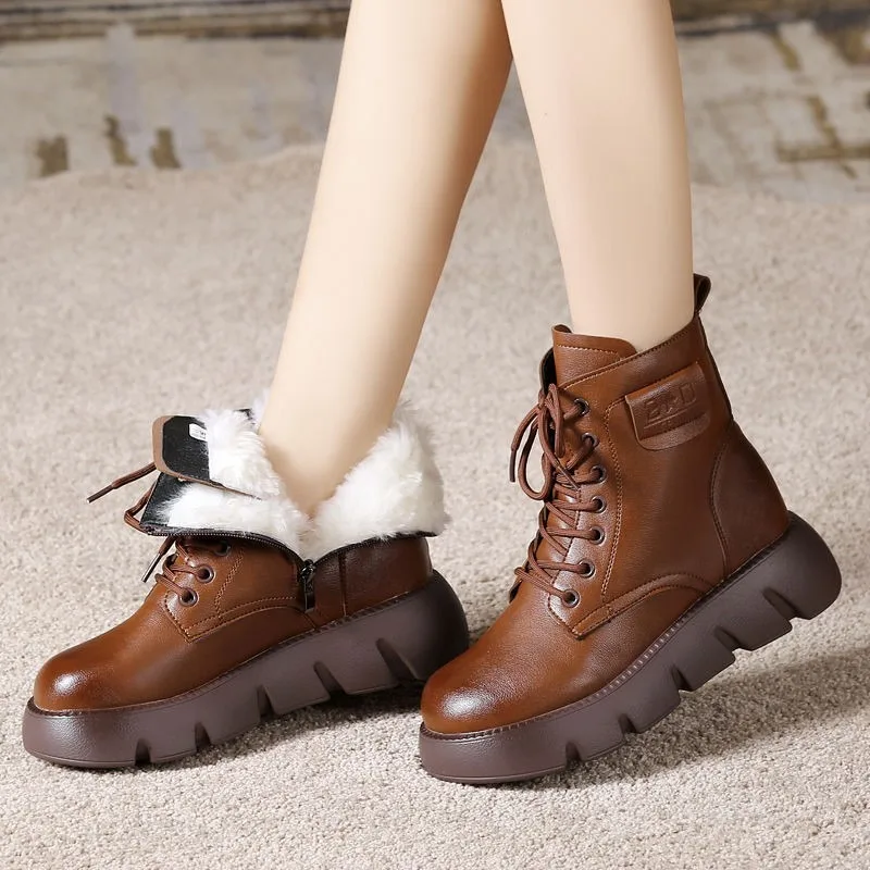 

Shoes for Women 2023 Winter Plush Women's Boots High Quality Brown Short Plush Snow Boots Cold Resistant Warm Motorcycle Boots