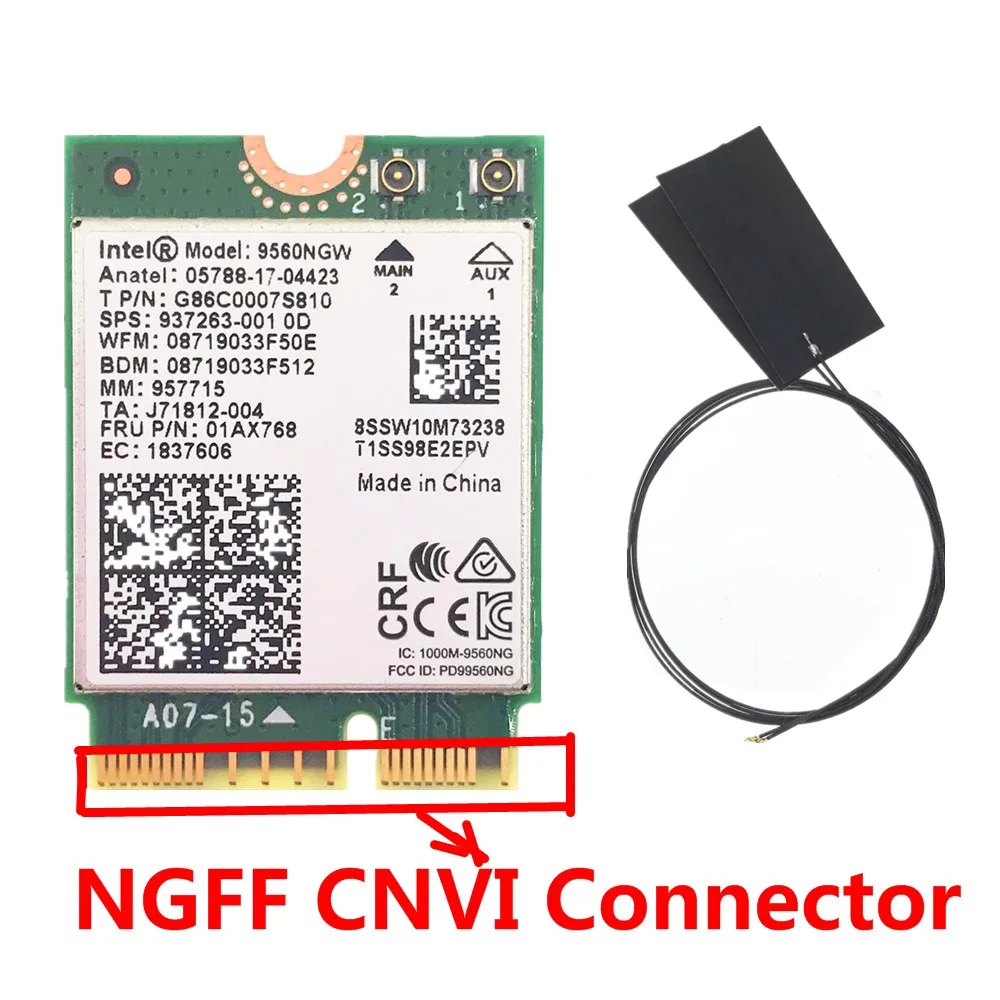

Двухдиапазонный беспроводной AC 9560 для Intel 9560NGW 802.11ac NGFF CNVI 2,4G/5G 2x2 WiFi карта подходит для Bluetooth 5,0 + антенны