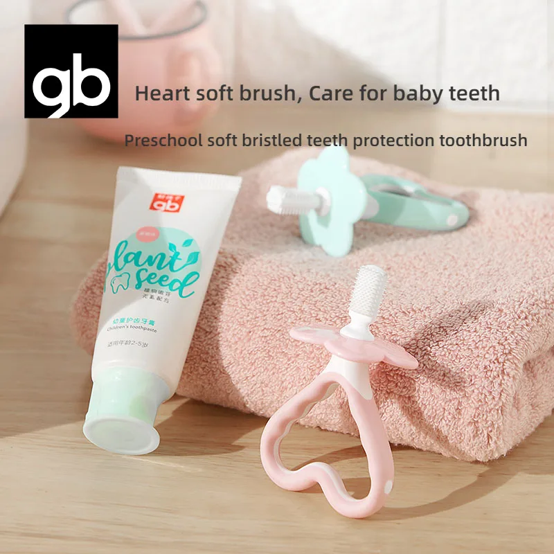 gb Child Toothbrush with Soft Bristles and Round Head, Easy to Use All-Around Clean Mouth, Ages 6-24 Months ,2 Packs