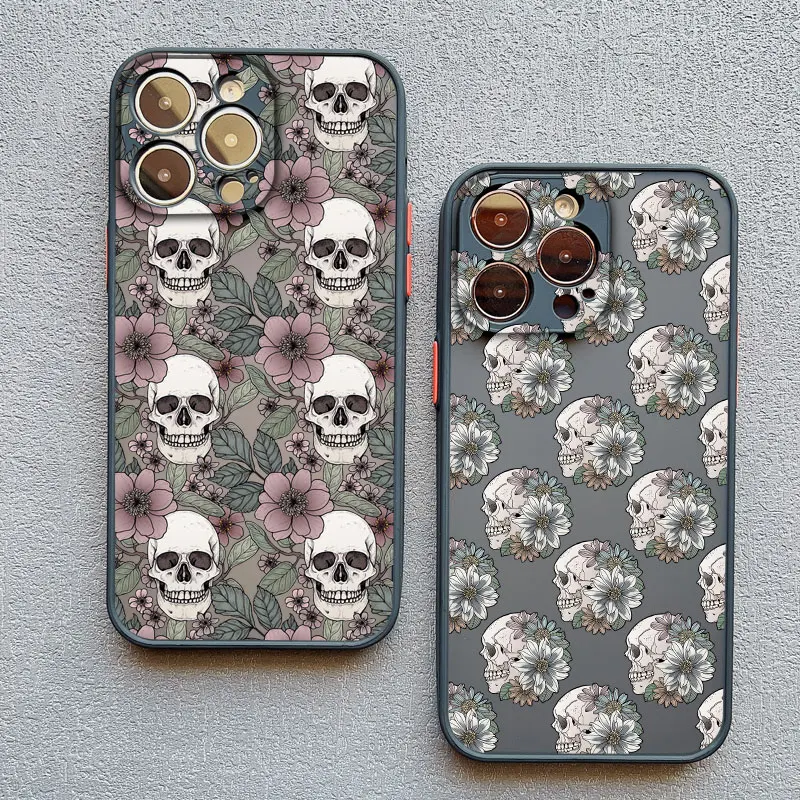 Elegant Skull Flowers Shockproof Black Phone Case