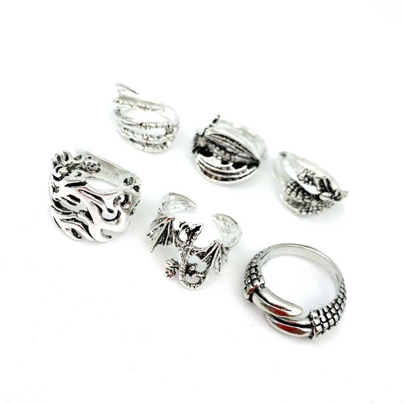 Wholesale 20pcs Dragon Rings For Men Women Punk Style Silver Color Claw Trendy Jewelry Party Gift Fashion Finger Accessories 2
